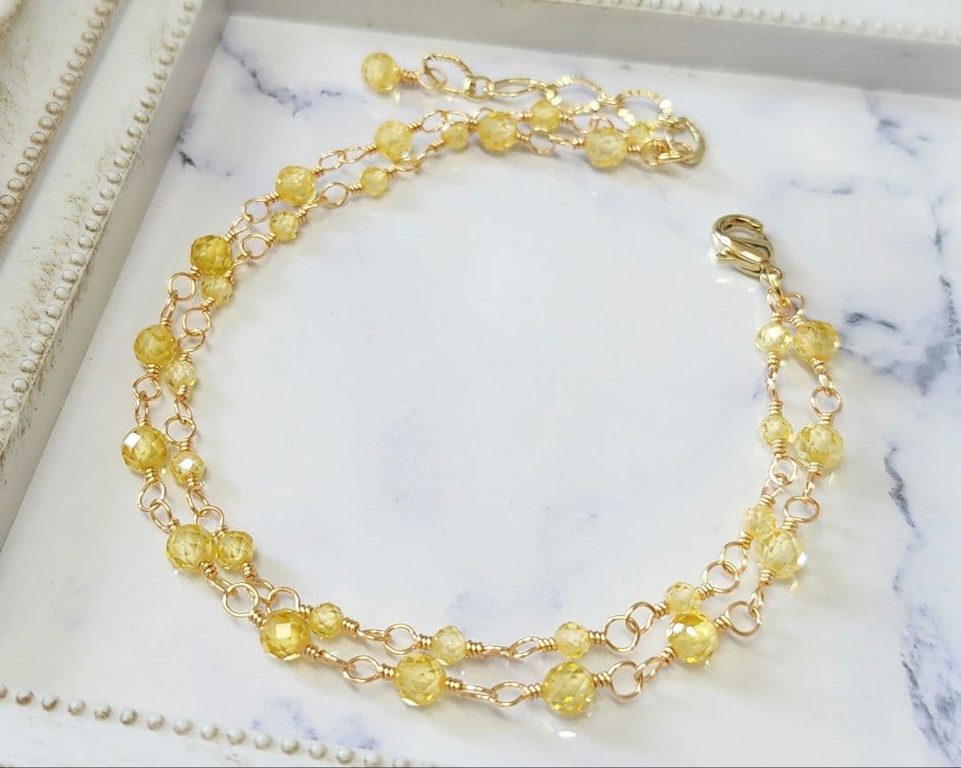 ぽんぽんジルコンダブルブレスレット14kgf