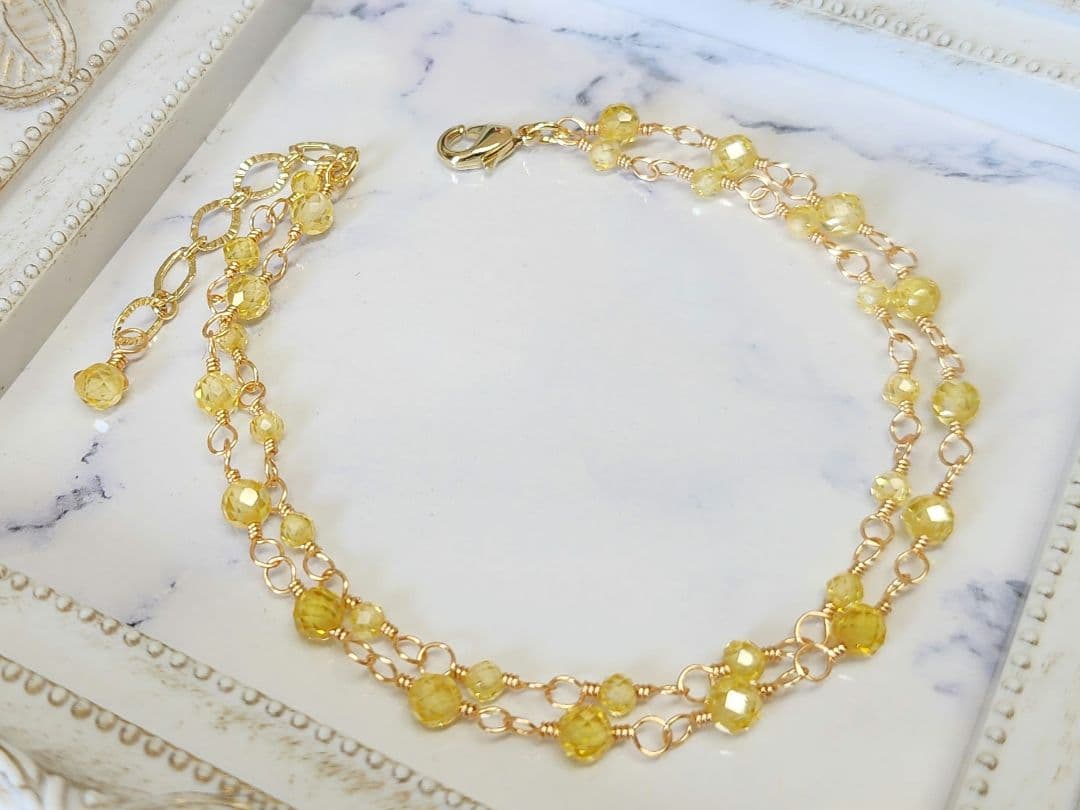 ぽんぽんジルコンダブルブレスレット14kgf