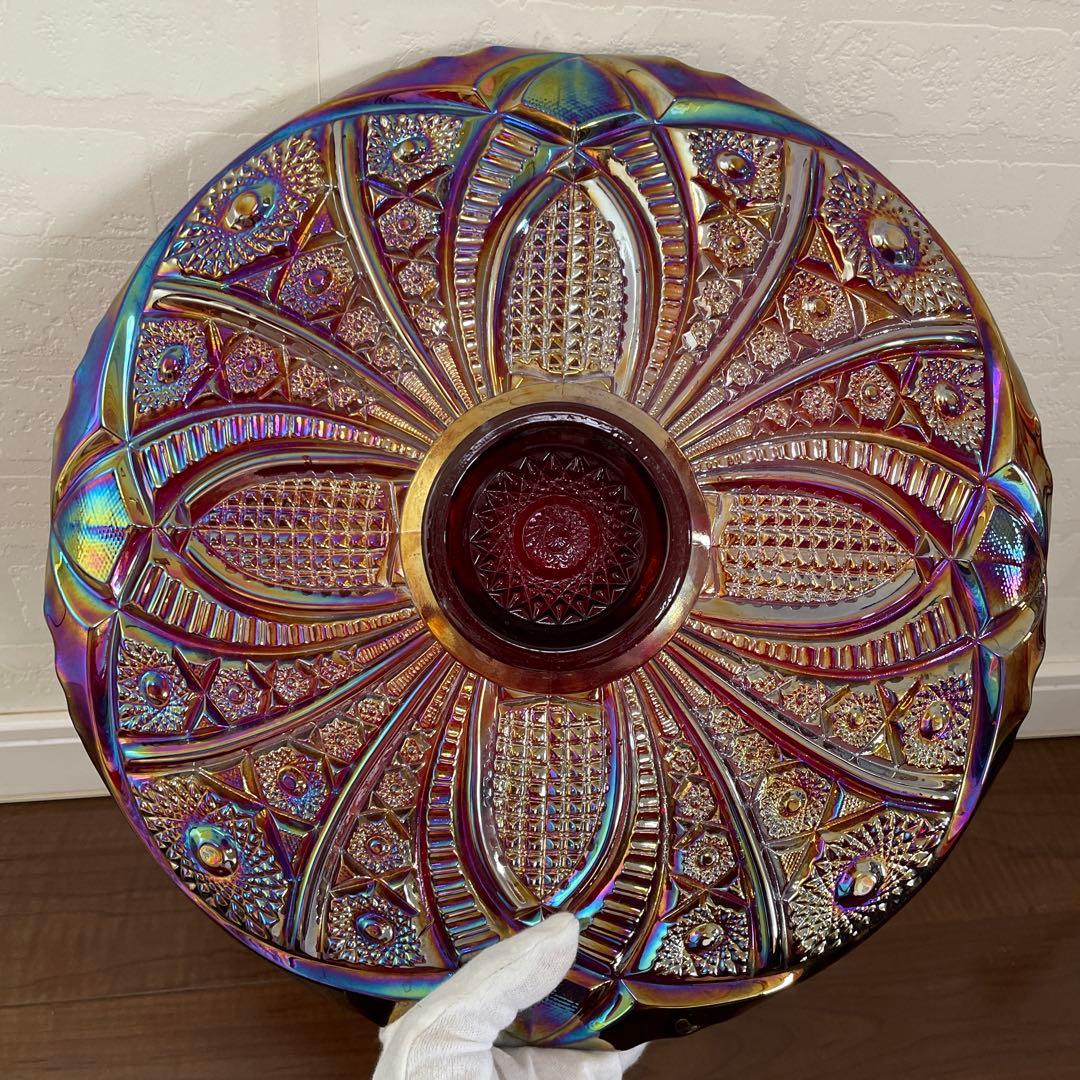 ヴィンテージ インディアナグラス カーニバルガラス ケーキスタンド