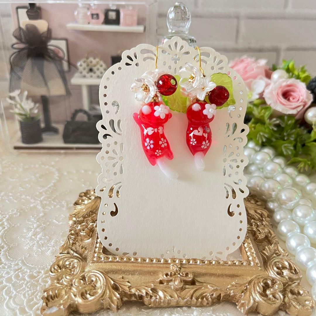 ฅ❤️ ねこ　猫　レジン　花　ピアス　イヤリング　ハンドメイド