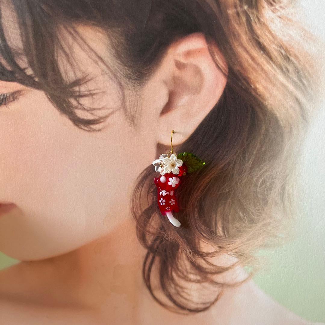 ฅ❤️ ねこ　猫　レジン　花　ピアス　イヤリング　ハンドメイド