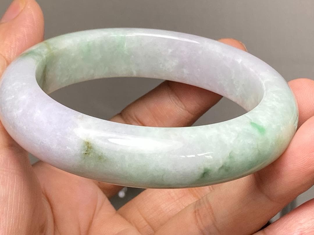 BG9-28 訳あり処分品 58.6mm 超薄ピンクラベンダー本翡翠 バングル