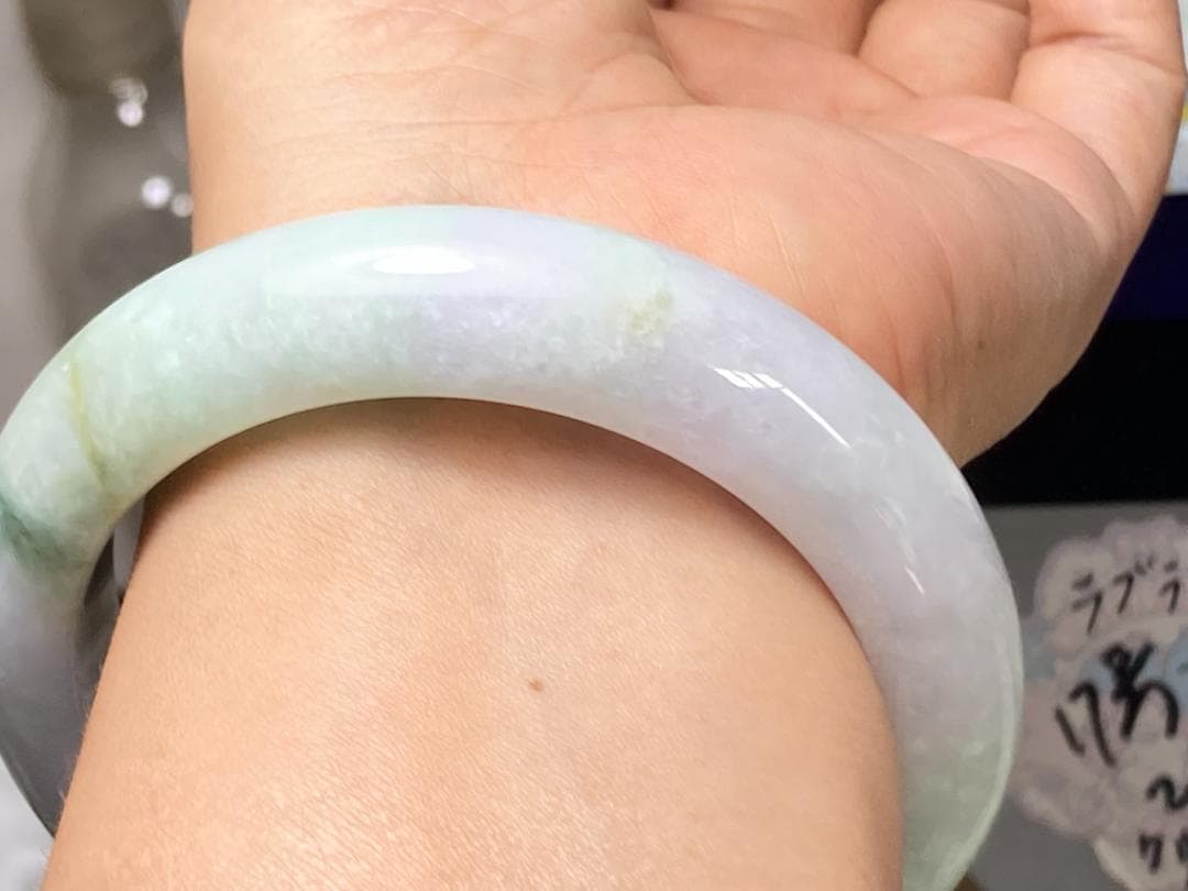 BG9-28 訳あり処分品 58.6mm 超薄ピンクラベンダー本翡翠 バングル