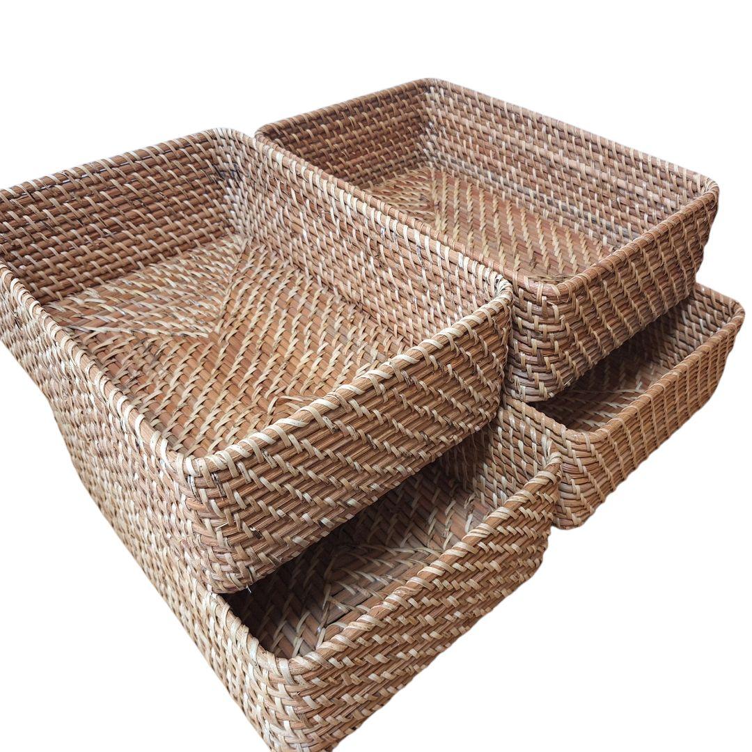 無印良品　重なるラタン長方形バスケット・小　4個セット