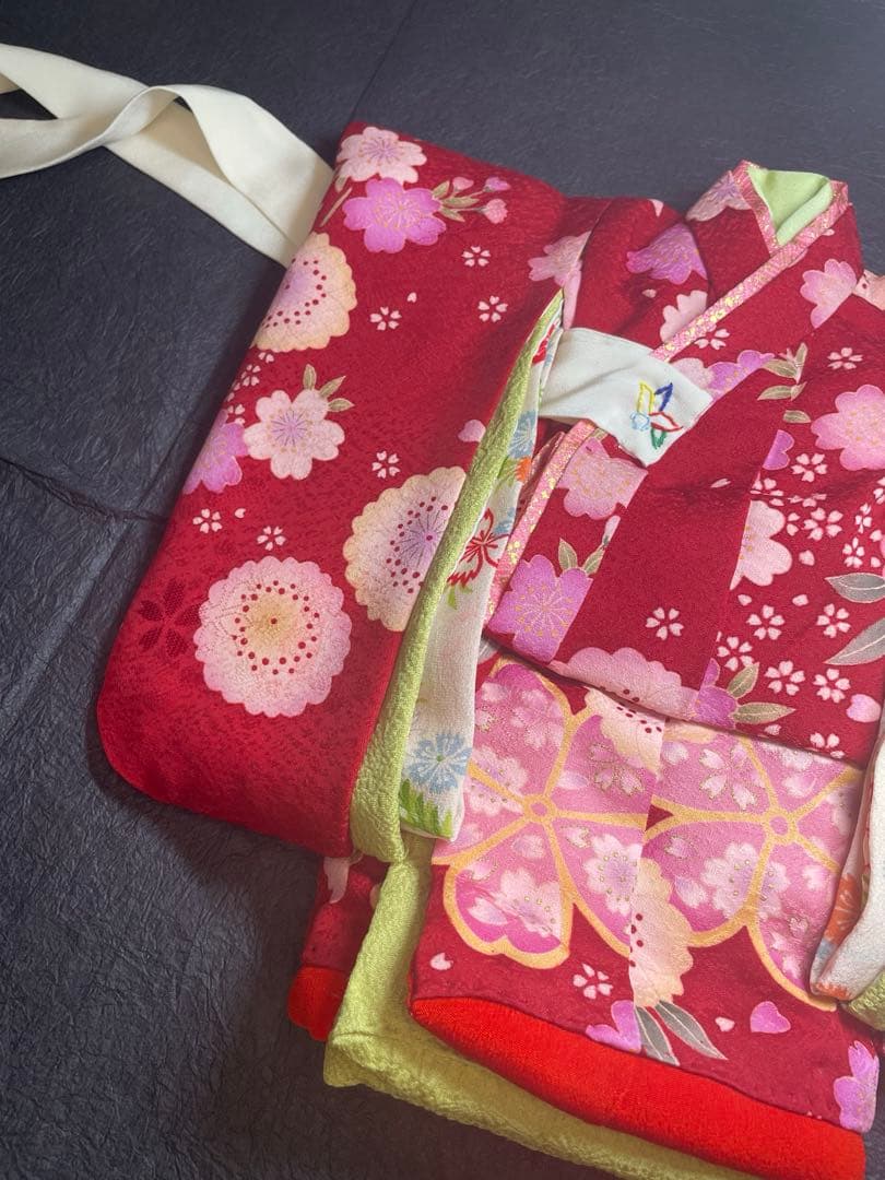 [静] 市松人形 8号サイズの着物と長襦袢のセット