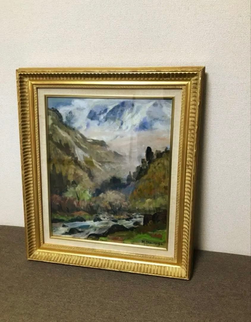 高橋賢一郎【谷川】F8 風景画 直筆サインあり 油彩 油絵 絵画 金彩額縁 真作