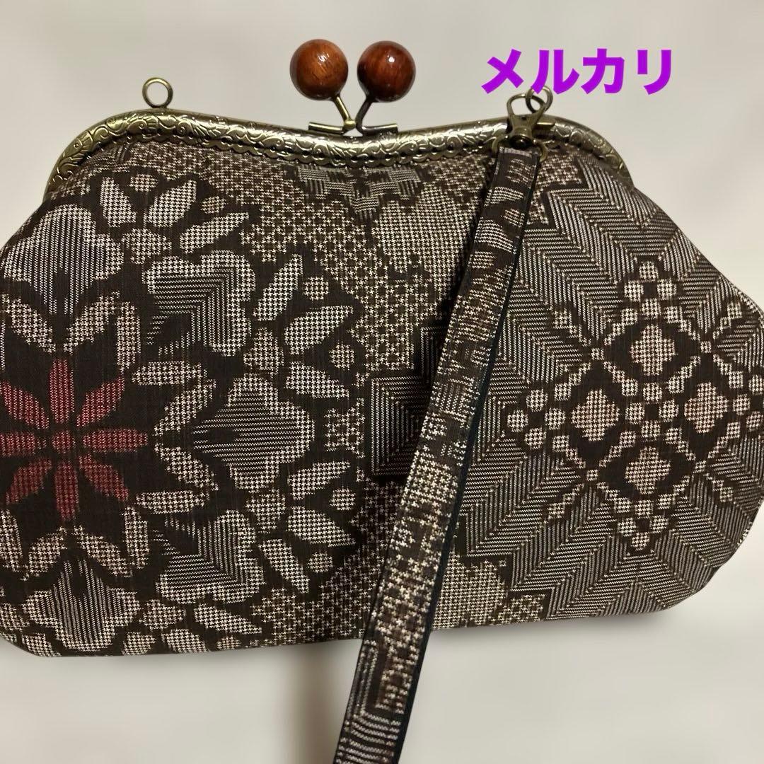 龍郷　泥大島紬　ハンドメイド　がま口バッグ　和柄　着物バッグ