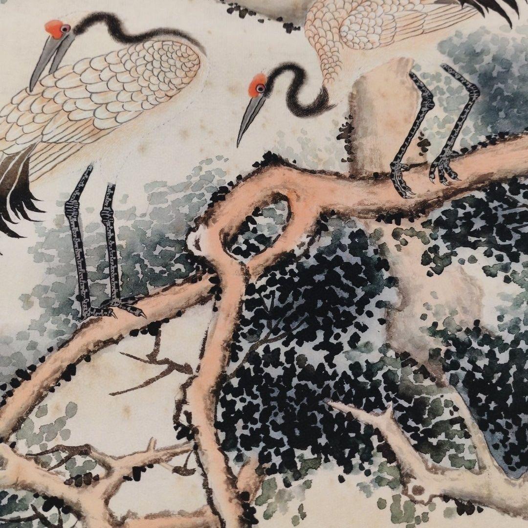 沈铨 鹿鶴同春 中堂 掛け軸｜証書付き・防偽仕様｜中国画・縁起物