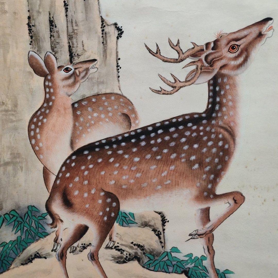 沈铨 鹿鶴同春 中堂 掛け軸｜証書付き・防偽仕様｜中国画・縁起物