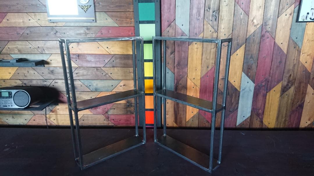 無塗装でアイアンな角鉄鉄脚♪ 100×400×650mm 日型 2脚ver.