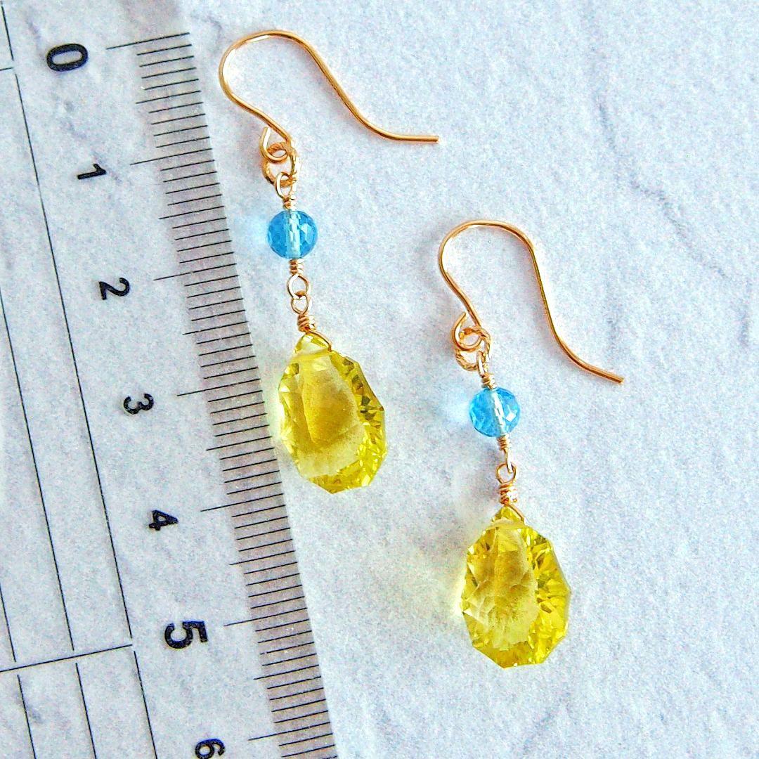 宝石質✨レモンクォーツ　ロゼット　コンケーブ　ソレイユ　ピアス　14kgf