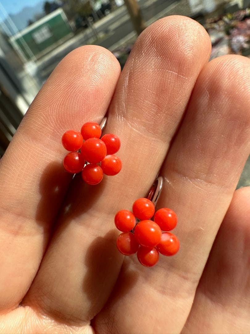 サンゴ　赤珊瑚　イヤリング　ピアス　アクセサリー　ヴィンテージ