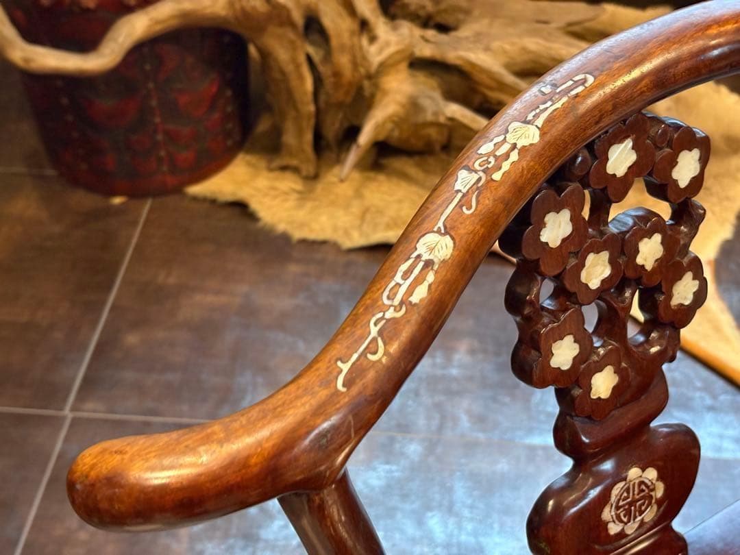 希少　サイドチェア　螺鈿細工 唐木家具 椅子 チェア アームチェア　NZ