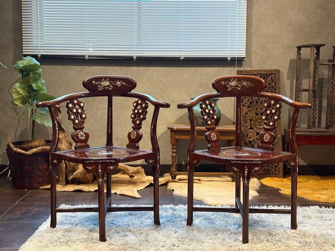 希少　サイドチェア　螺鈿細工 唐木家具 椅子 チェア アームチェア　NZ