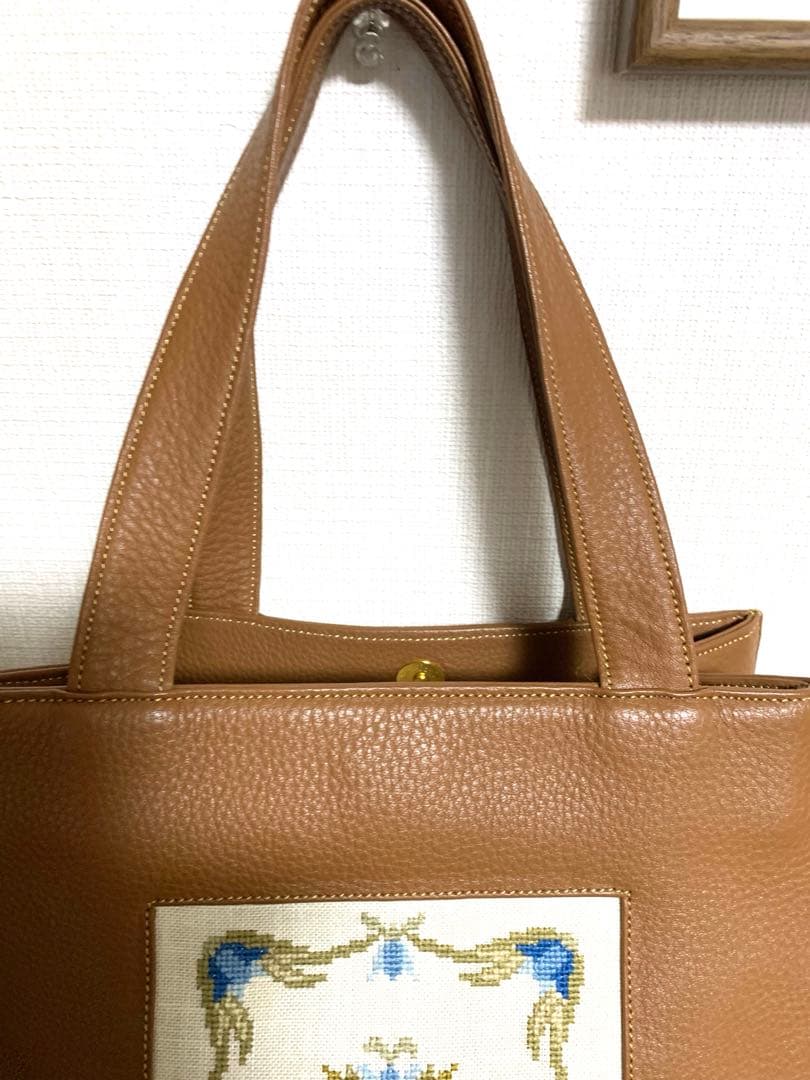 未使用　デンマーク刺繍　本革トートバッグ