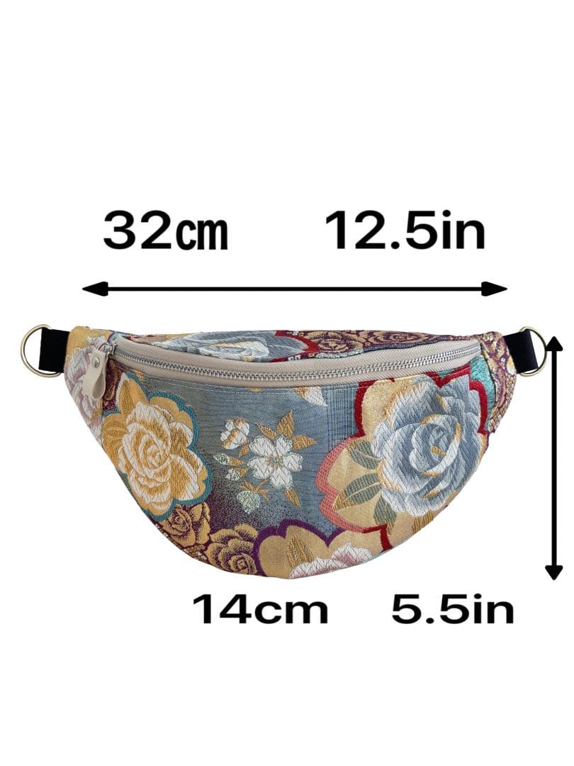 帯リメイクバッグ　大輪の薔薇と幻想的なグラデーションのボディバッグ