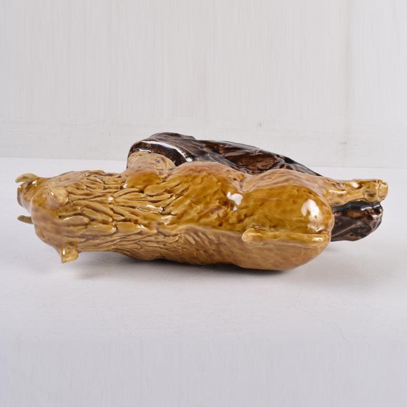 九谷焼　柳雨軒　三代八十吉　徳田正彦作　獅子　干支置物　共布共箱　C　8408A