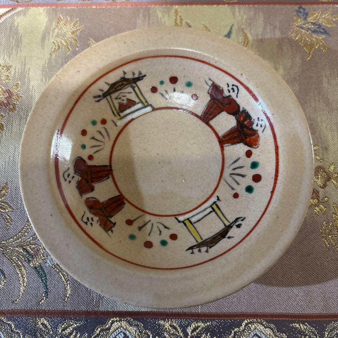 赤膚焼＊奈良絵　高台皿５