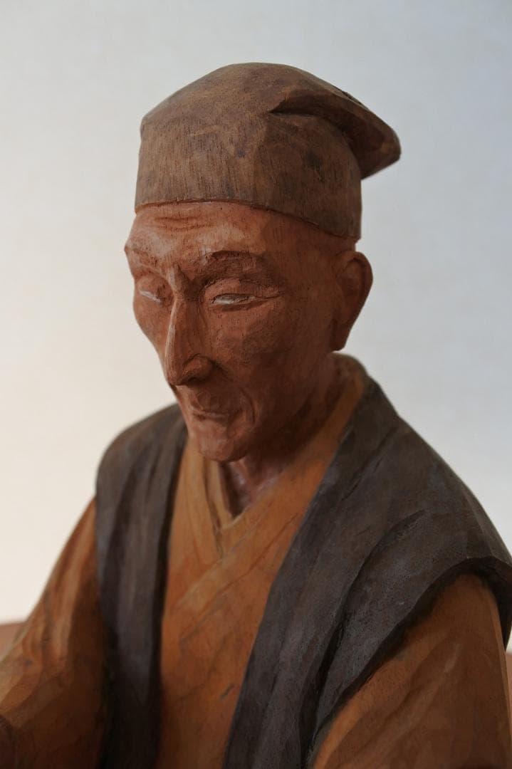 木彫 彩色　良寛像　有村辰夫　作