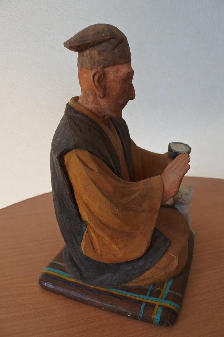 木彫 彩色　良寛像　有村辰夫　作