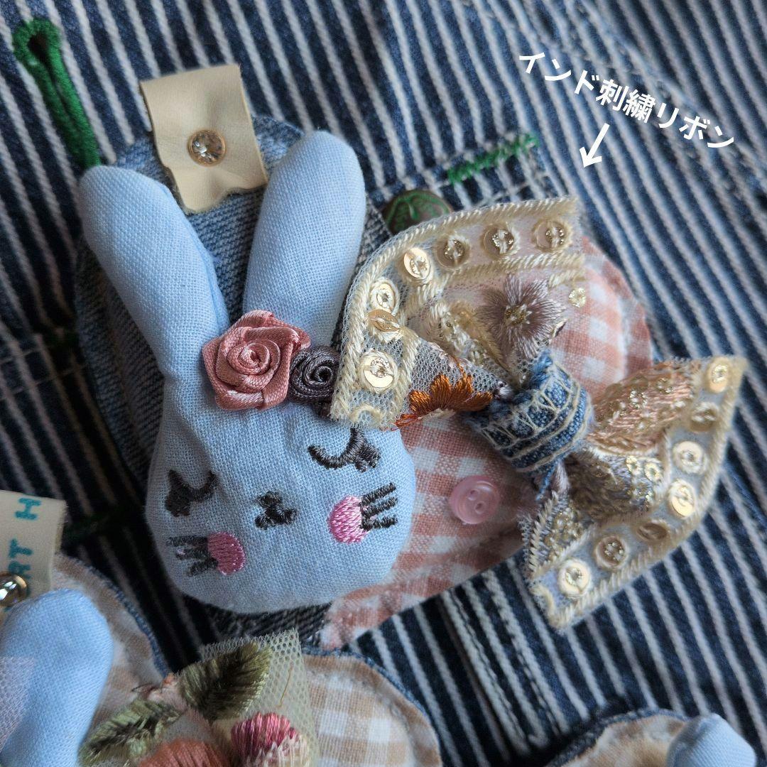 いちごパフェ☆様ハートチャーム・うさちゃん・薔薇・インド刺繍リボン【５個セット】