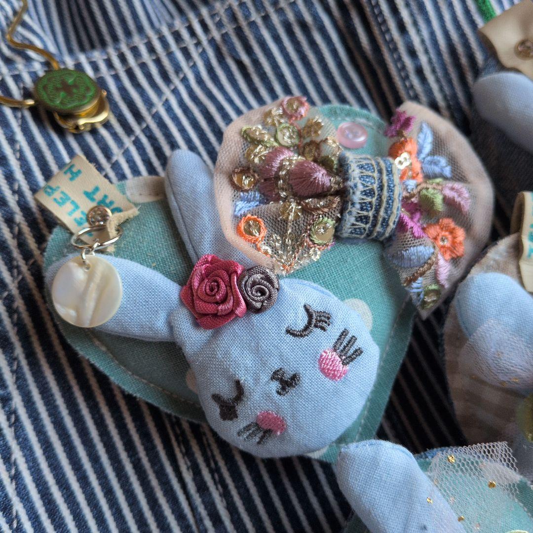 いちごパフェ☆様ハートチャーム・うさちゃん・薔薇・インド刺繍リボン【５個セット】