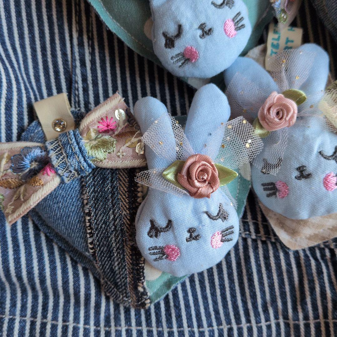 いちごパフェ☆様ハートチャーム・うさちゃん・薔薇・インド刺繍リボン【５個セット】
