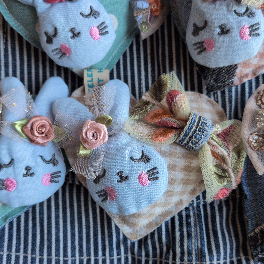 いちごパフェ☆様ハートチャーム・うさちゃん・薔薇・インド刺繍リボン【５個セット】