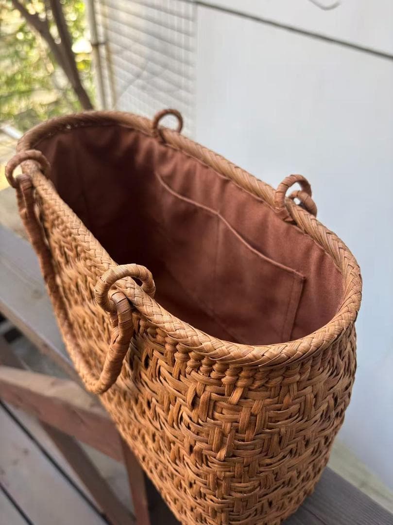 山葡萄　山葡萄籠バッグ　手作り　山葡萄かごバッグ　亀甲編み　内布あり