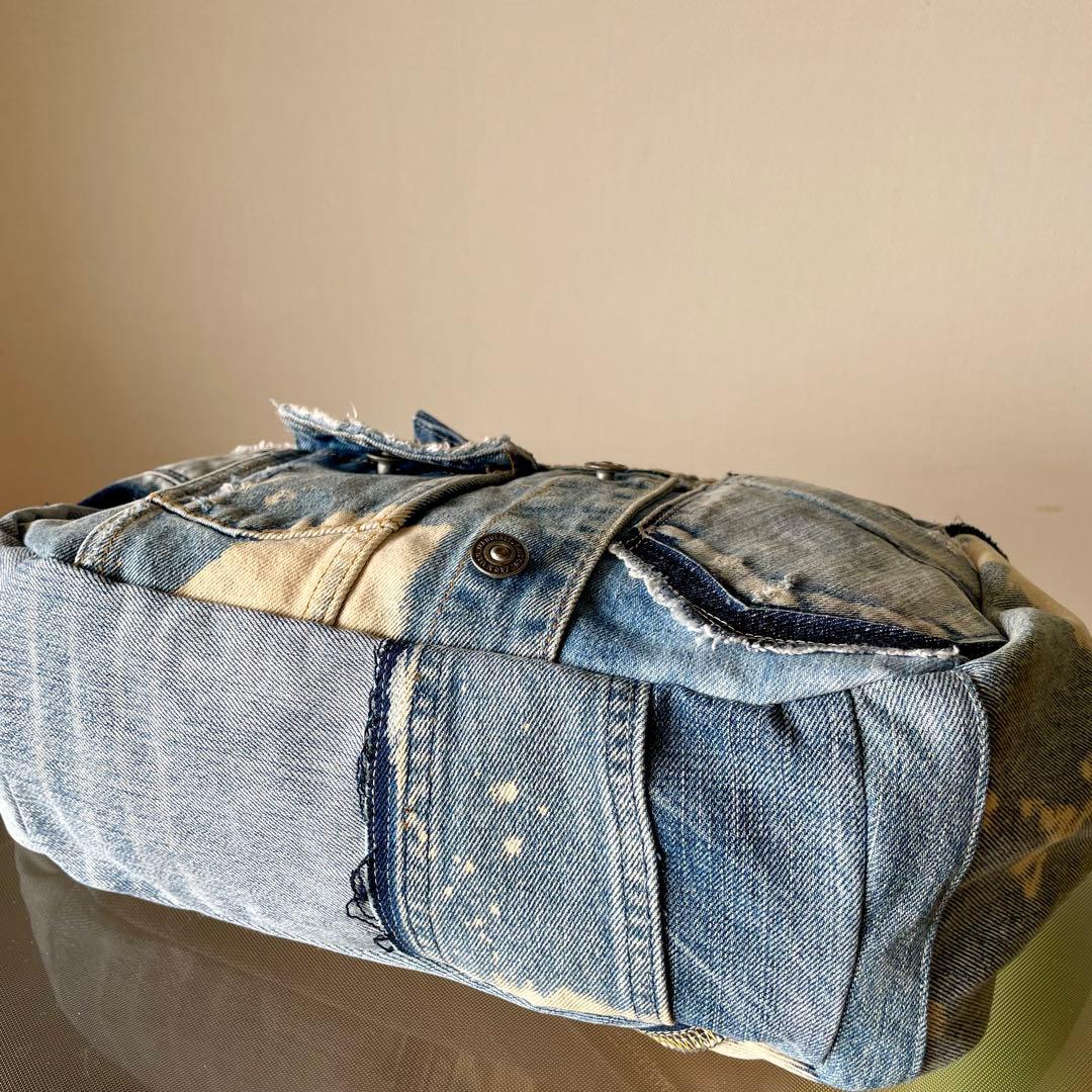 【持ちやすい大きさのブリーチバッグ】　デニム　リメイク　バッグ　トート ダメージ