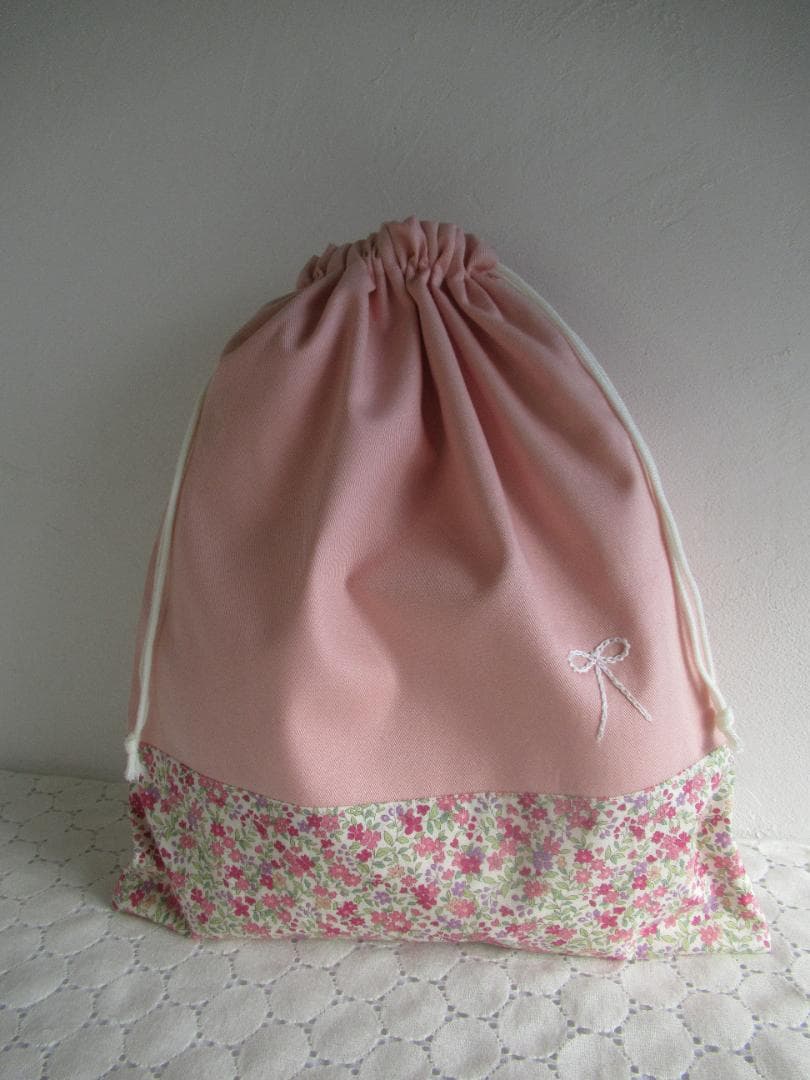 入園入学6点セット　ピンク花柄３　リボン刺繍　さくらんぼ　オーダー制作