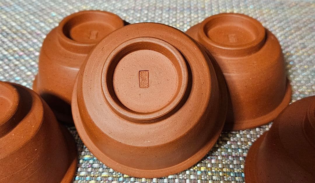 【幻の焼物❗】明治時代　岩手焼　朱泥　煎茶碗　5客　ぐい呑　煎茶道具　湯呑茶碗