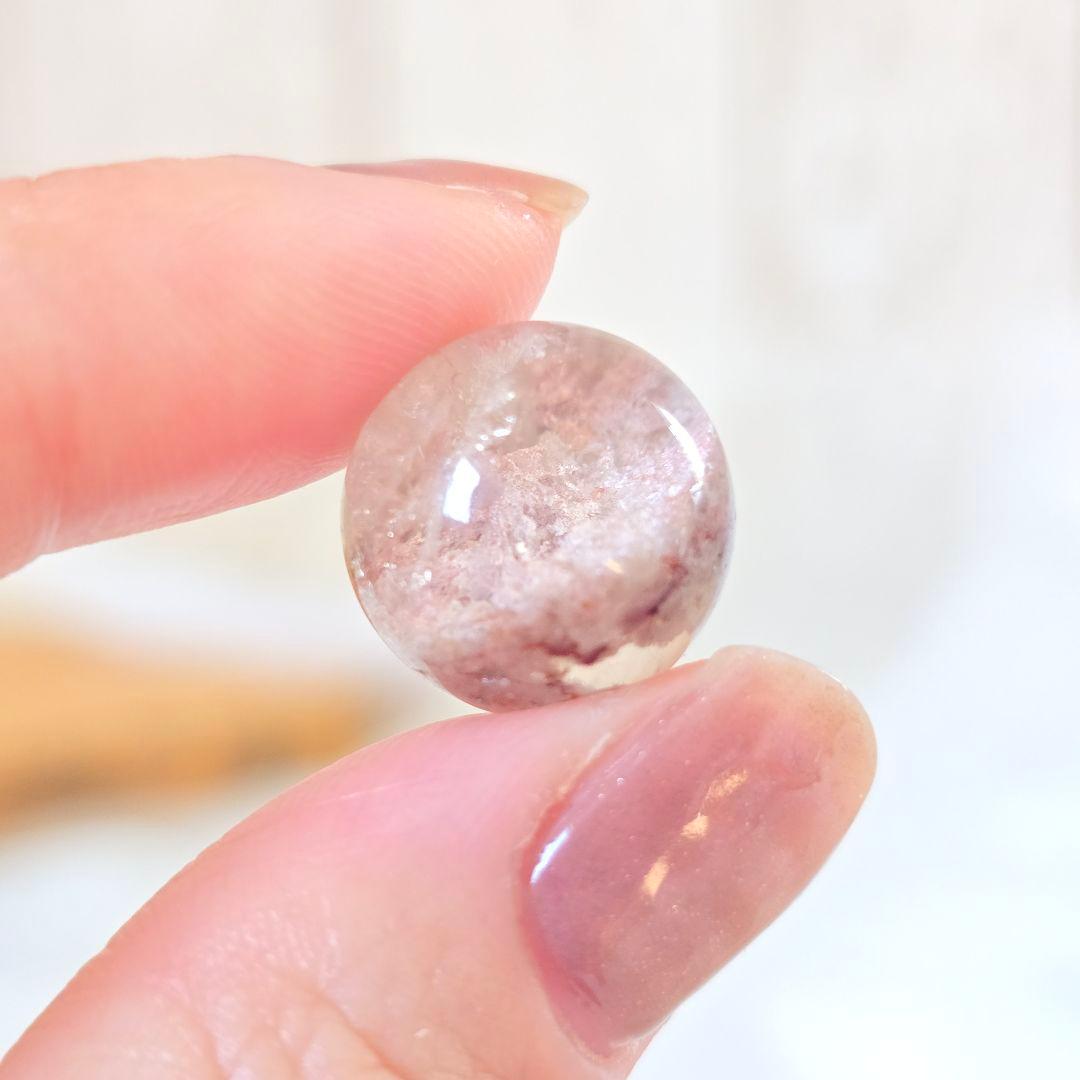 天然石 ピンクホワイトガーデンクォーツ 丸玉 貫通穴な Φ14.3mm