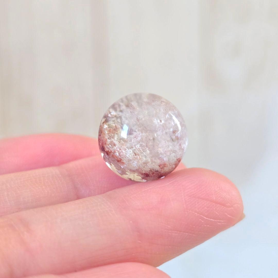 天然石 ピンクホワイトガーデンクォーツ 丸玉 貫通穴な Φ14.3mm