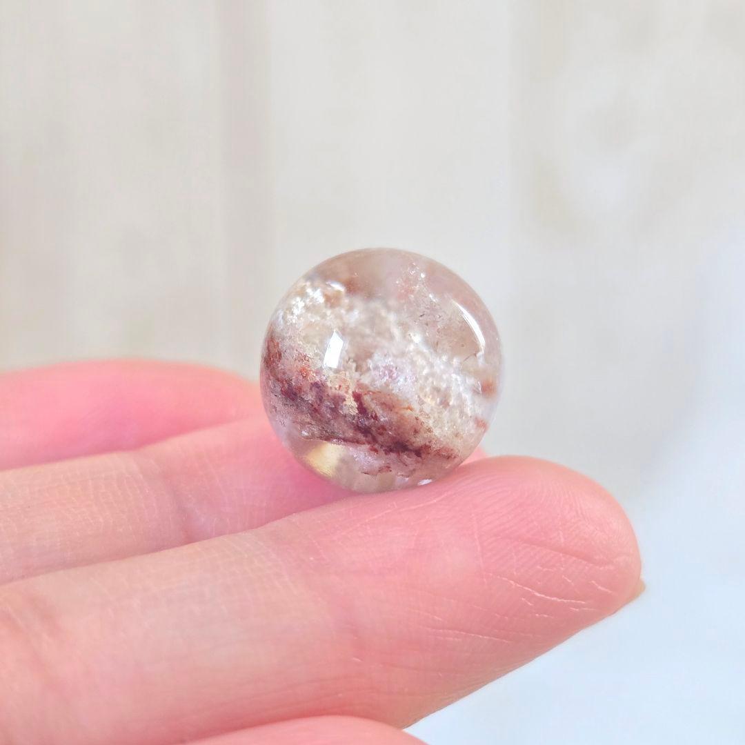 天然石 ピンクホワイトガーデンクォーツ 丸玉 貫通穴な Φ14.3mm