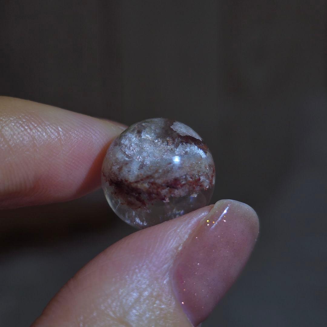 天然石 ピンクホワイトガーデンクォーツ 丸玉 貫通穴な Φ14.3mm