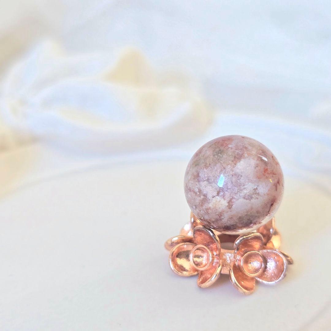 天然石 ピンクホワイトガーデンクォーツ 丸玉 貫通穴な Φ14.3mm