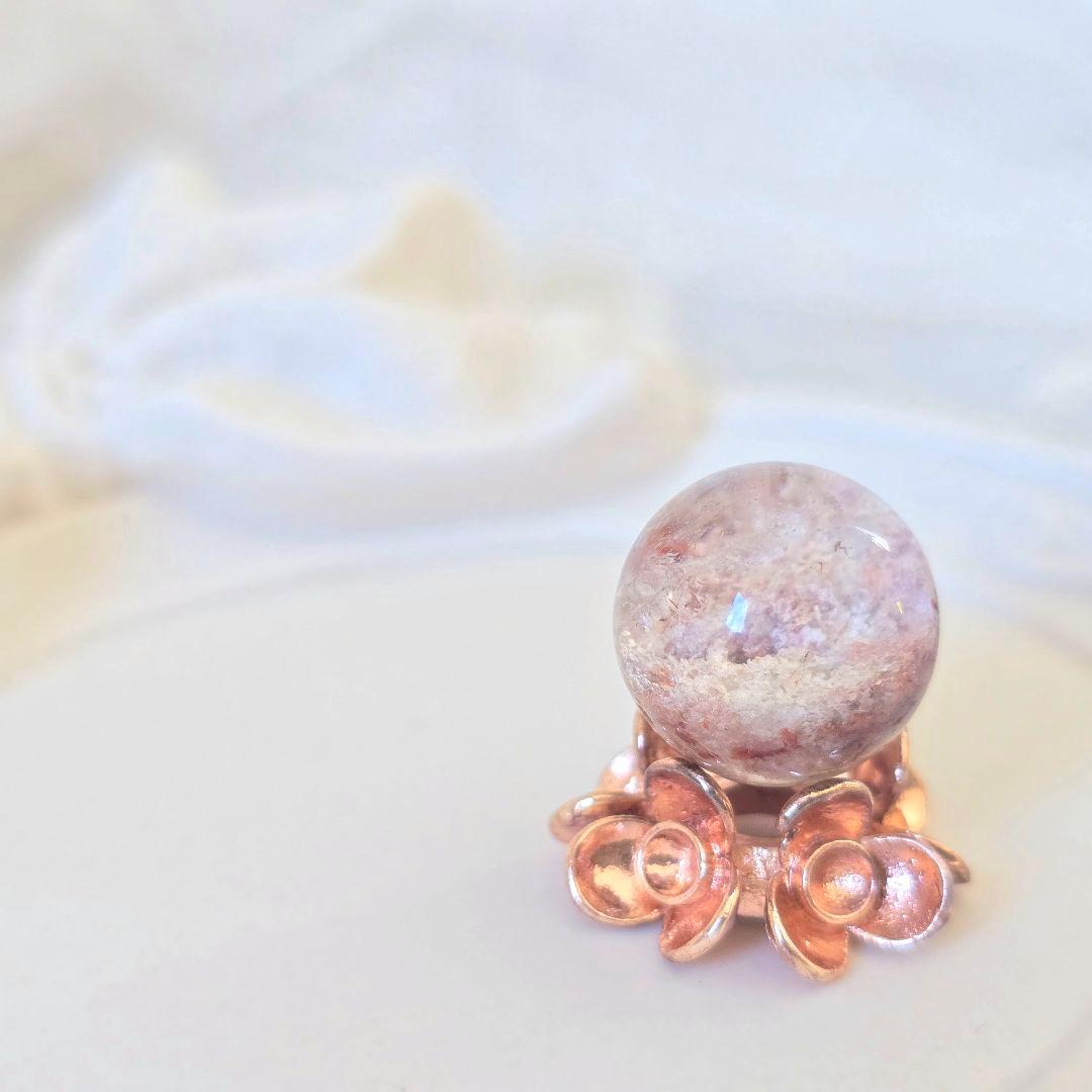 天然石 ピンクホワイトガーデンクォーツ 丸玉 貫通穴な Φ14.3mm