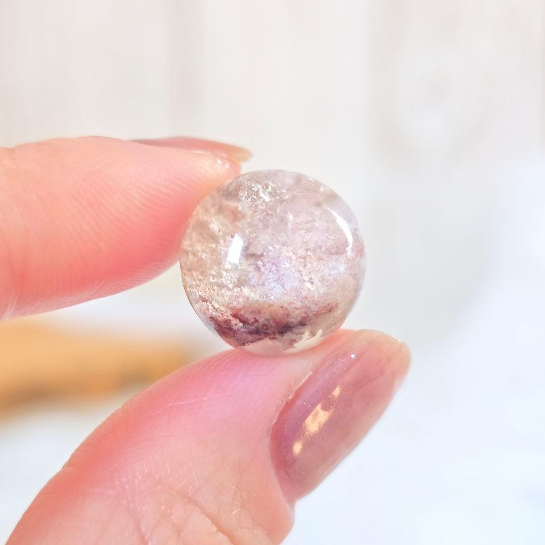 天然石 ピンクホワイトガーデンクォーツ 丸玉 貫通穴な Φ14.3mm