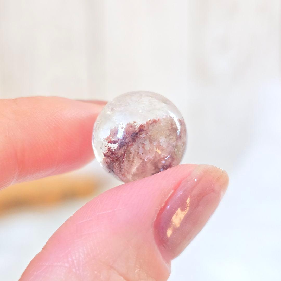 天然石 ピンクホワイトガーデンクォーツ 丸玉 貫通穴な Φ14.3mm