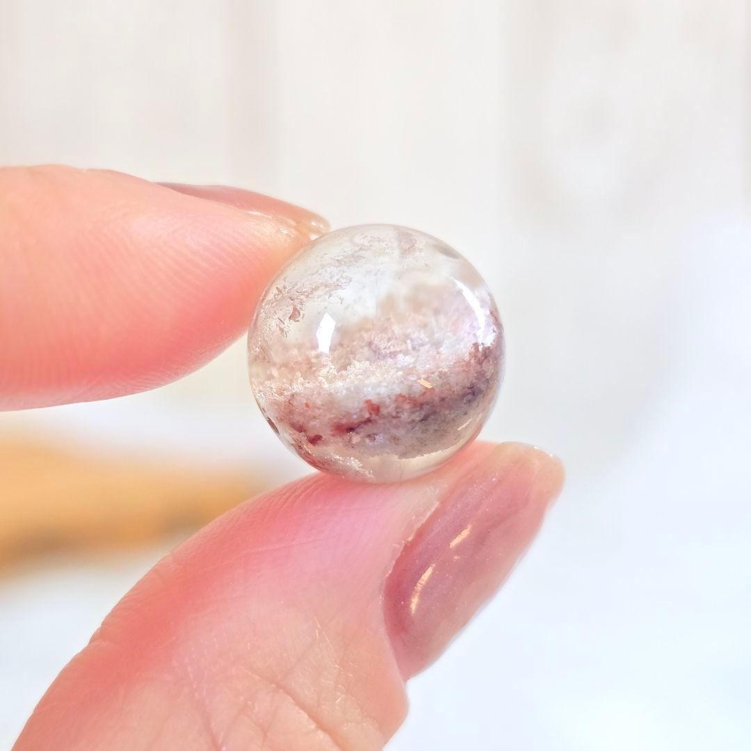 天然石 ピンクホワイトガーデンクォーツ 丸玉 貫通穴な Φ14.3mm