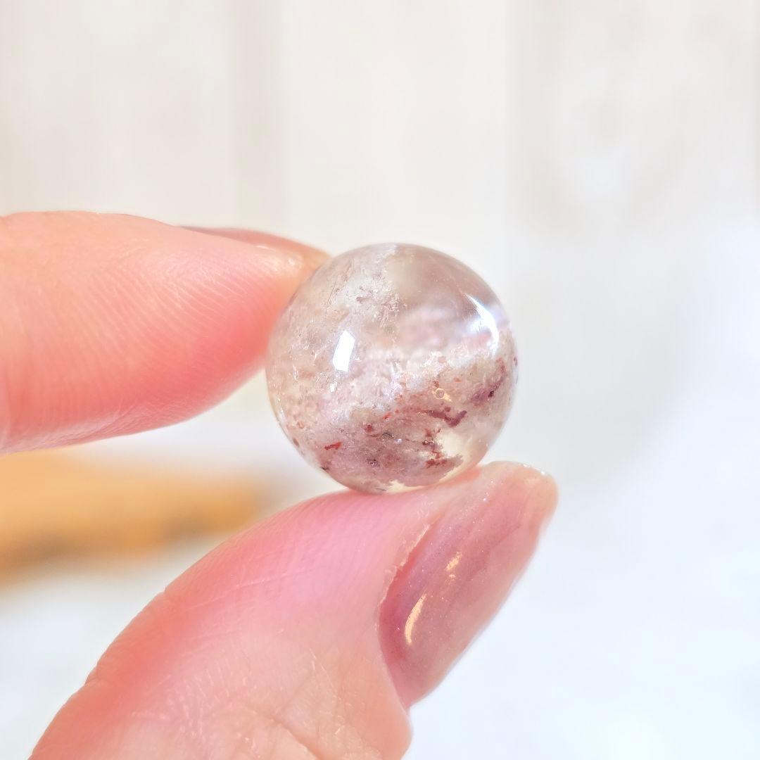 天然石 ピンクホワイトガーデンクォーツ 丸玉 貫通穴な Φ14.3mm