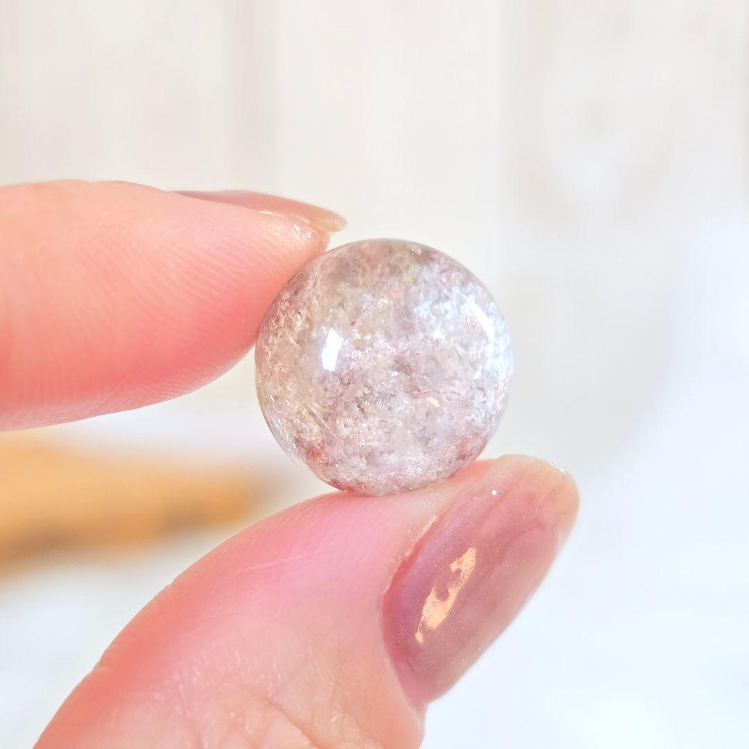天然石 ピンクホワイトガーデンクォーツ 丸玉 貫通穴な Φ14.3mm