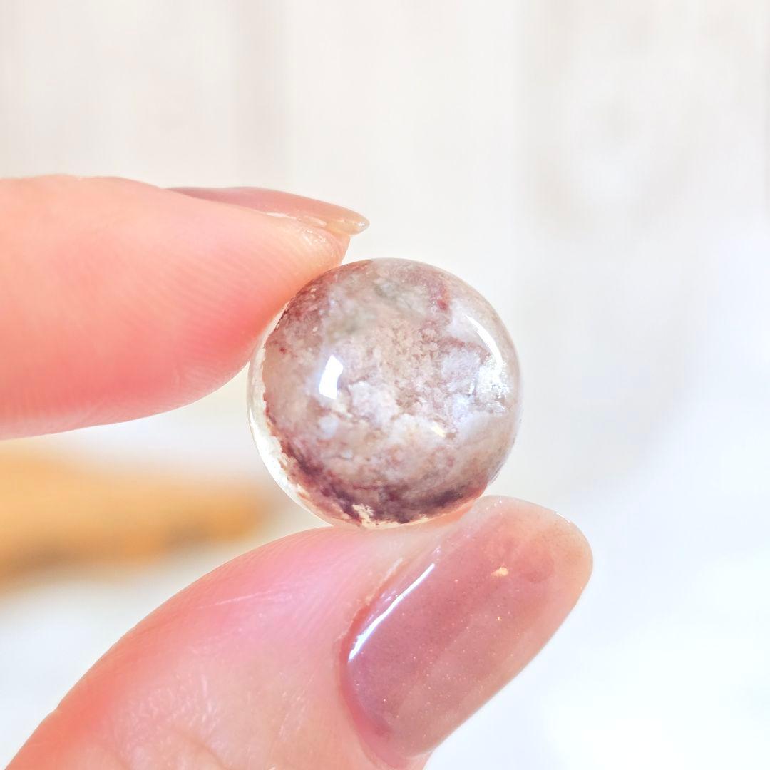 天然石 ピンクホワイトガーデンクォーツ 丸玉 貫通穴な Φ14.3mm