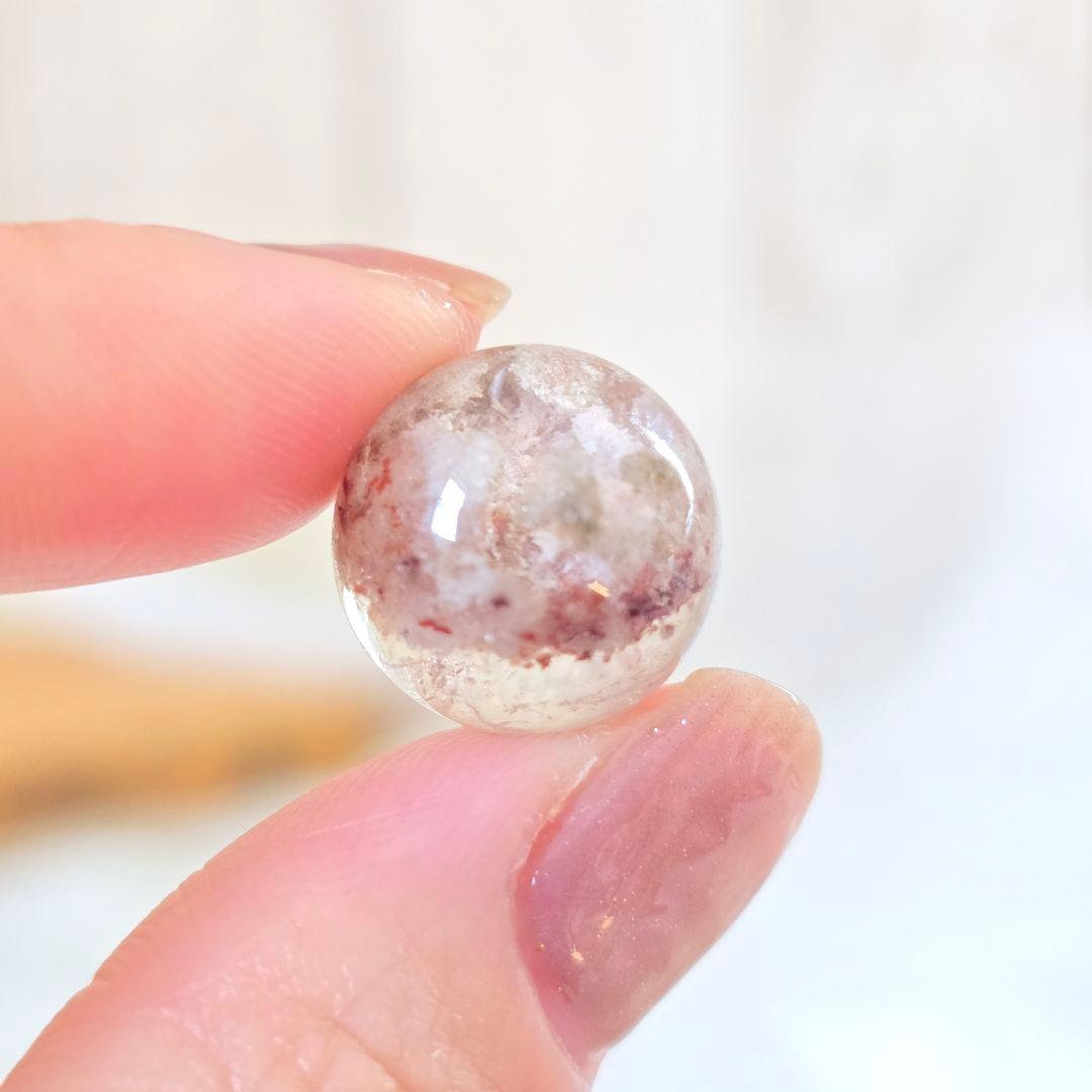 天然石 ピンクホワイトガーデンクォーツ 丸玉 貫通穴な Φ14.3mm