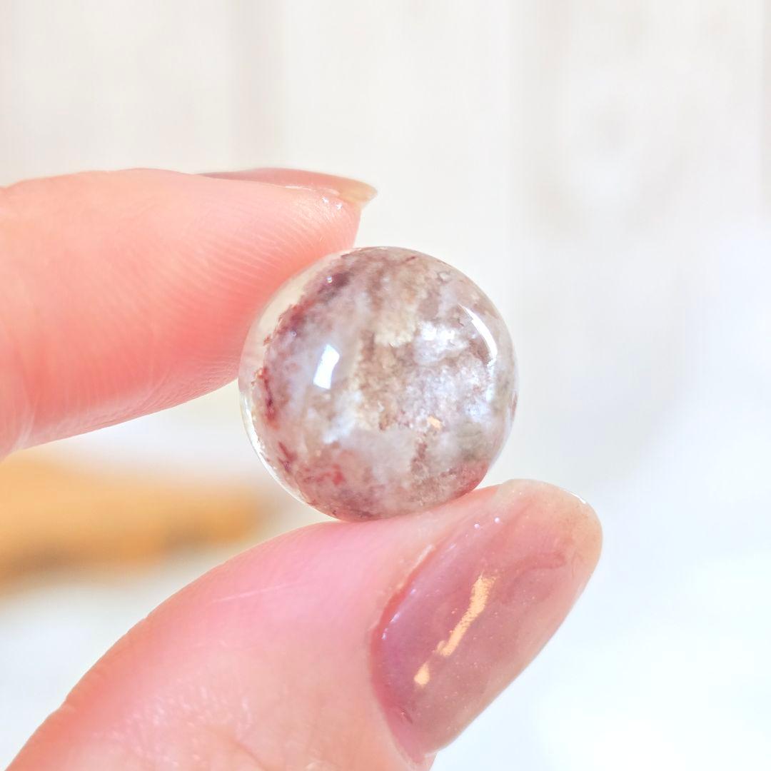 天然石 ピンクホワイトガーデンクォーツ 丸玉 貫通穴な Φ14.3mm