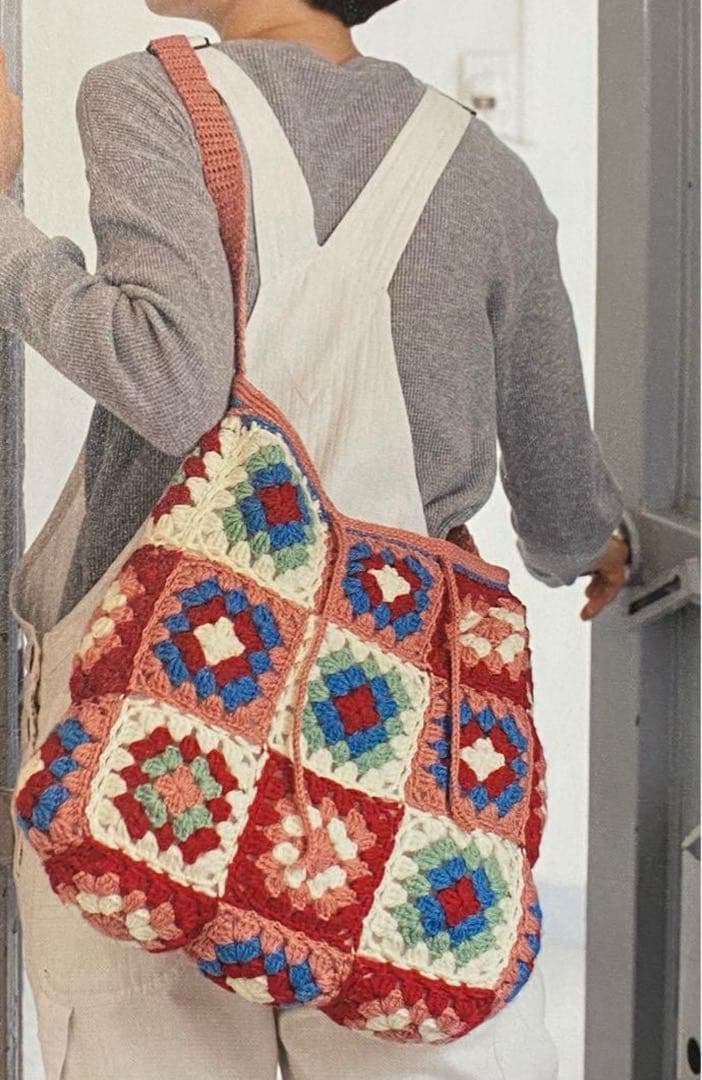手編み♡ショルダーバック♡かぎ編み♡モチーフ編み♡ワンショルダーバック♡no.4