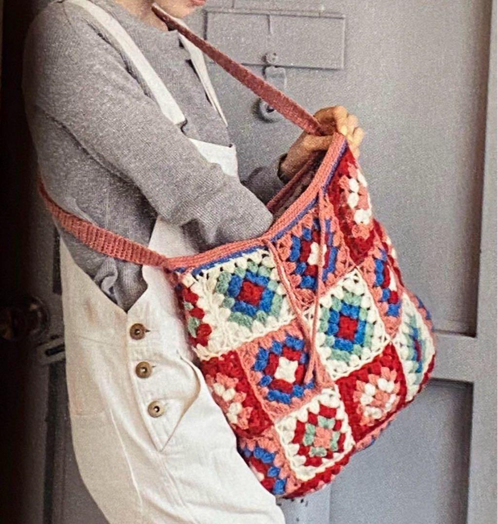 手編み♡ショルダーバック♡かぎ編み♡モチーフ編み♡ワンショルダーバック♡no.4