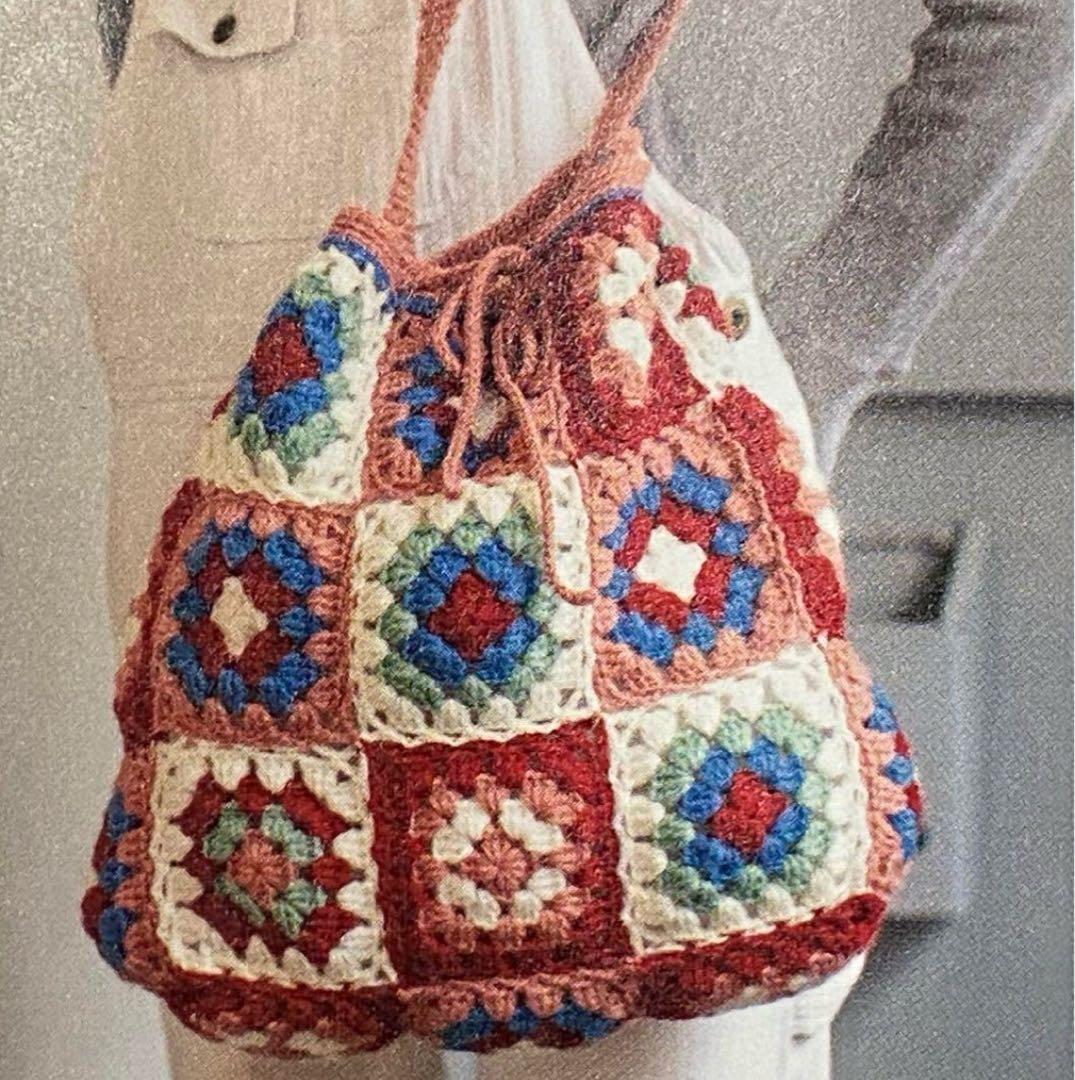 手編み♡ショルダーバック♡かぎ編み♡モチーフ編み♡ワンショルダーバック♡no.4