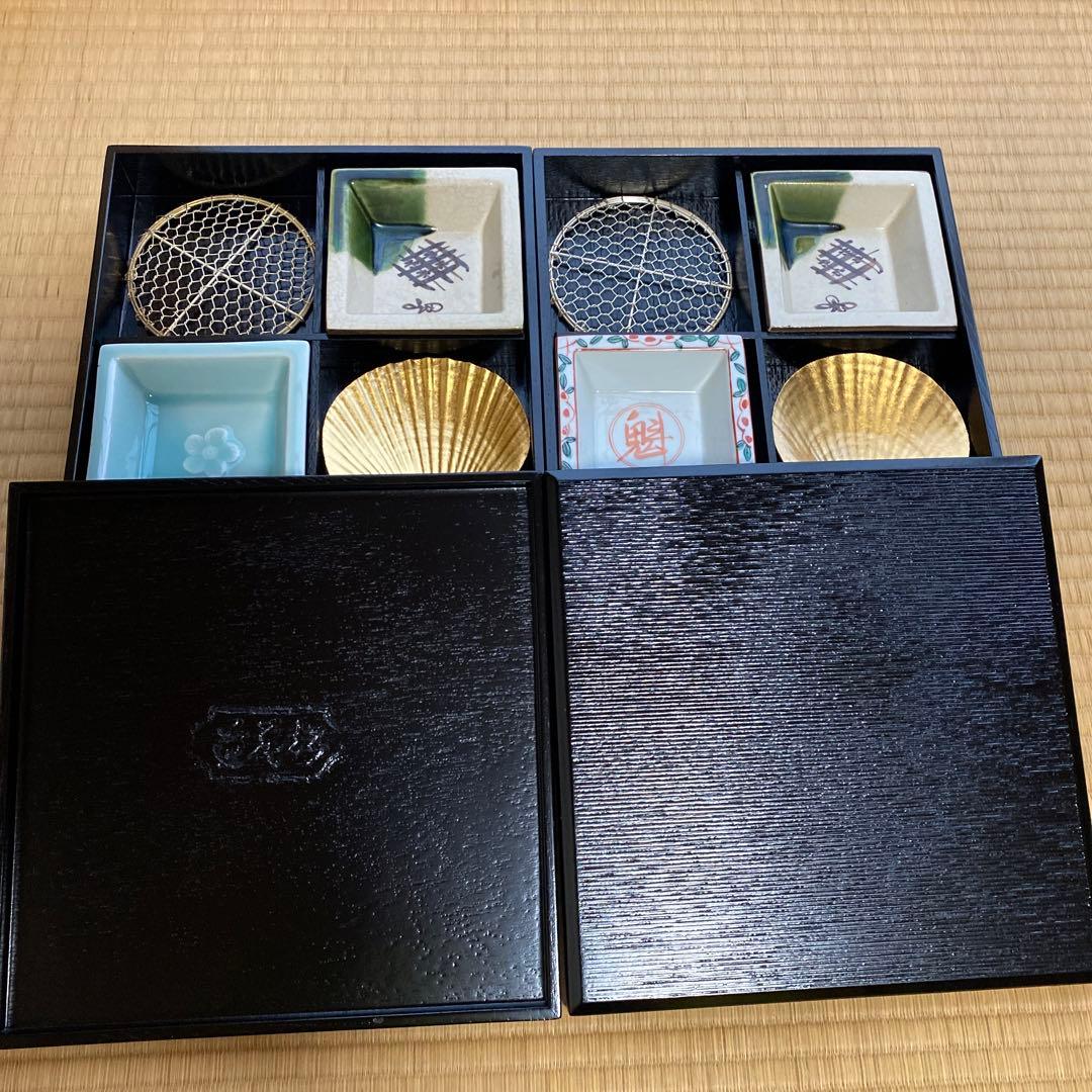 お値下げ　松花堂弁当箱　金箔貝皿付き　五客　A